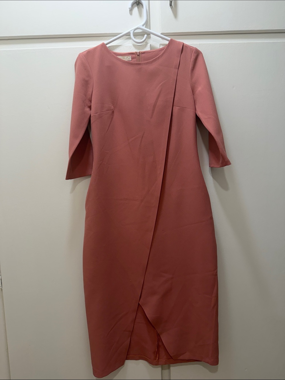 Modern Rose Midi Sheath Dress with Asymmetrical Front